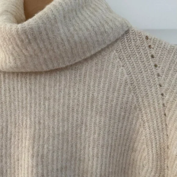 Topshop Cream Ribbed Turtleneck Sweater | Cozy Neutral Knit | XS - Picture 2 of 5